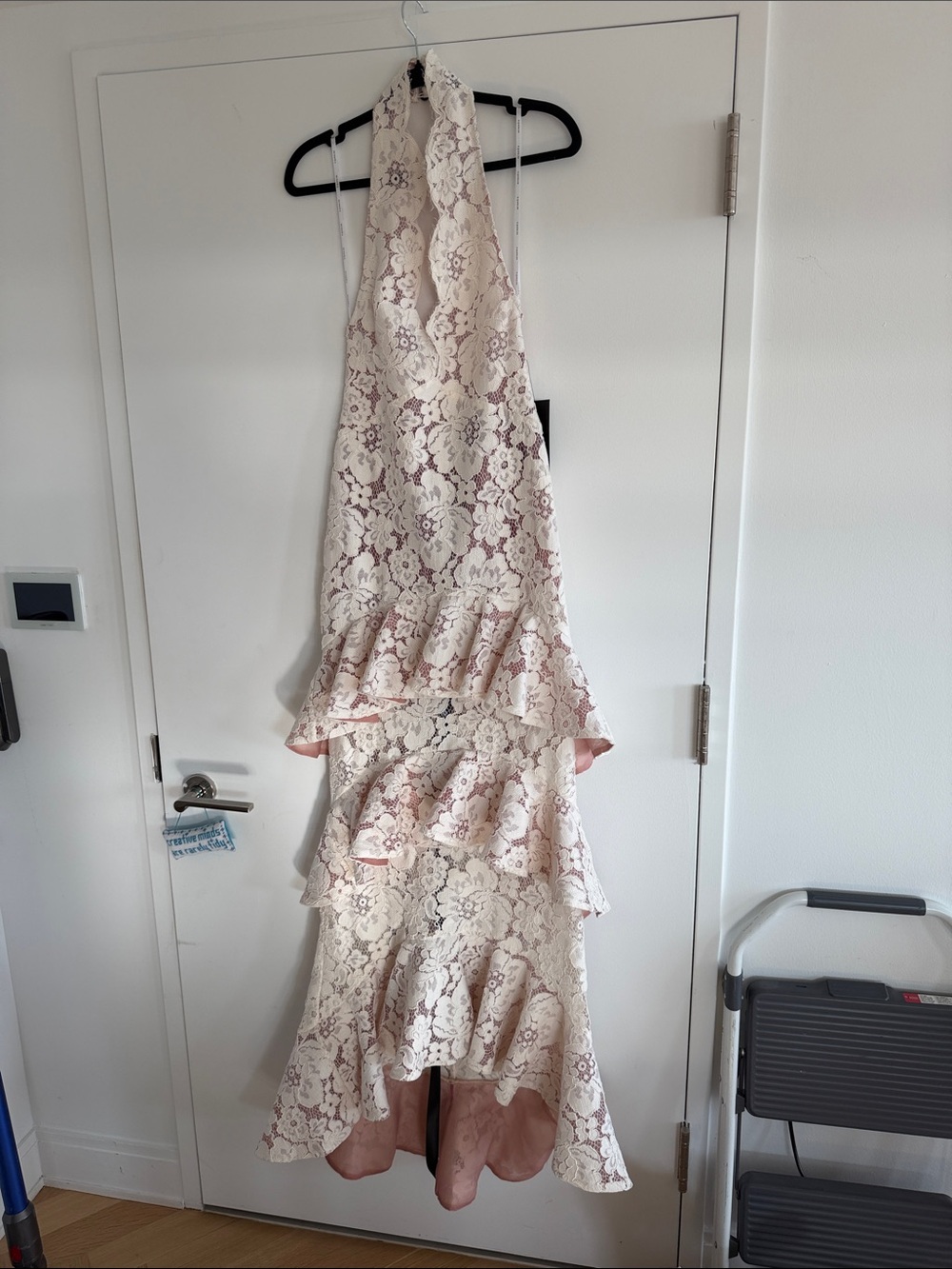 Retrofete Cream Lace Halter High-Low Dress MISSING BLACK BOW! - Picture 4 of 4
